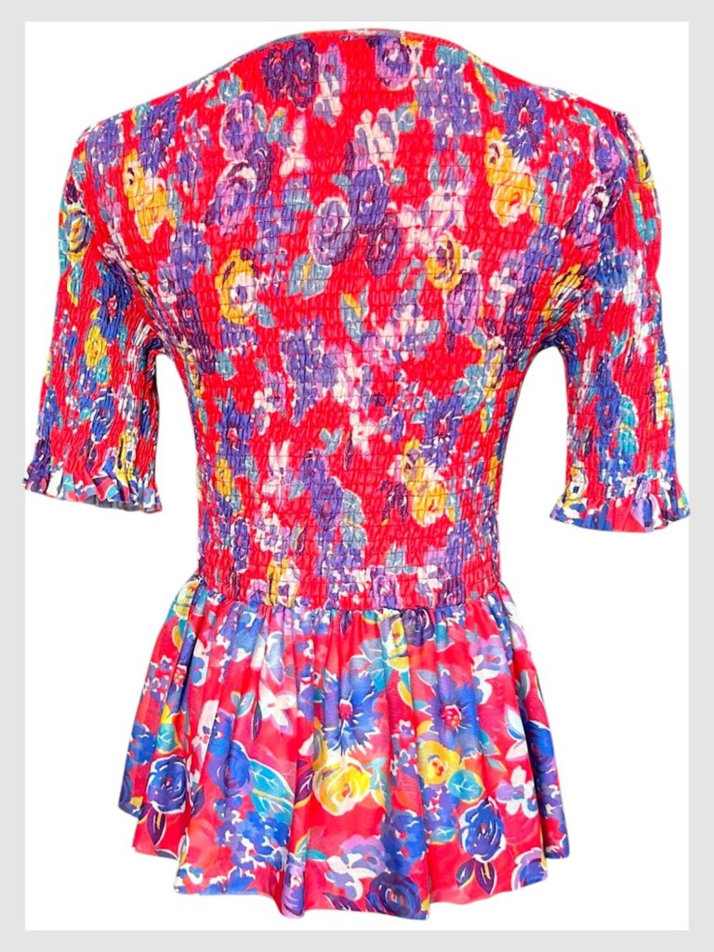 Anthropologie Maeve Ashton Smocked Peplum Top Red Floral Size S - Picture 9 of 10